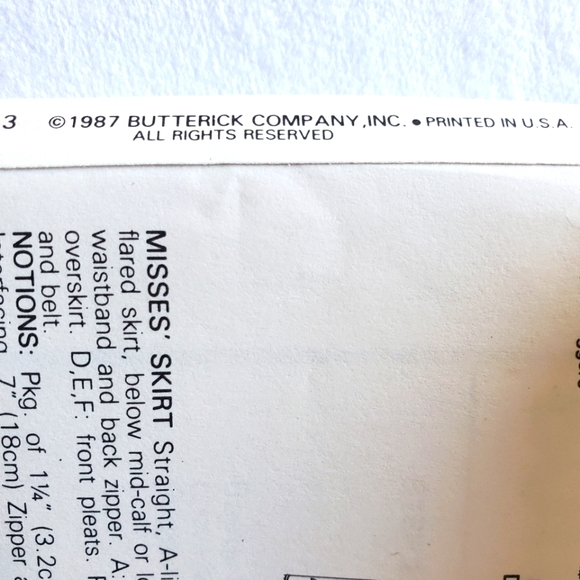 1987 UNCUT Butterick A-line Midi Skirt Classics Pattern 5736 - Picture 3 of 5